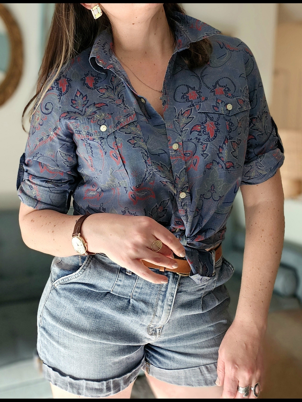 Ralph Lauren Blue Paisley Tie-Front Shirt - Picture 4 of 16